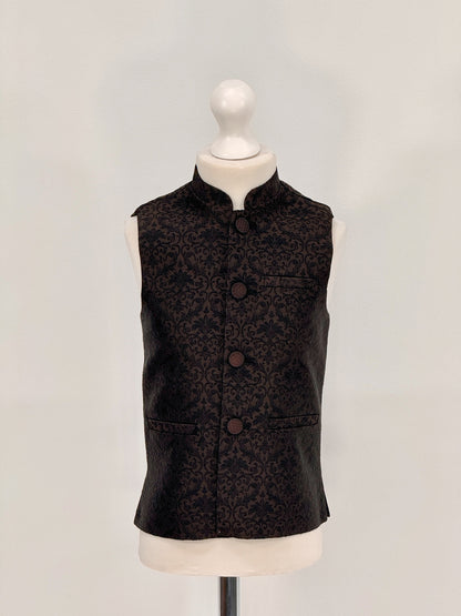 Boys Banarsi Brown Black Waistcoat