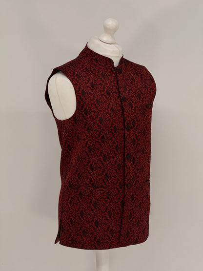 Men's Banarsi Red Black Waistcoat