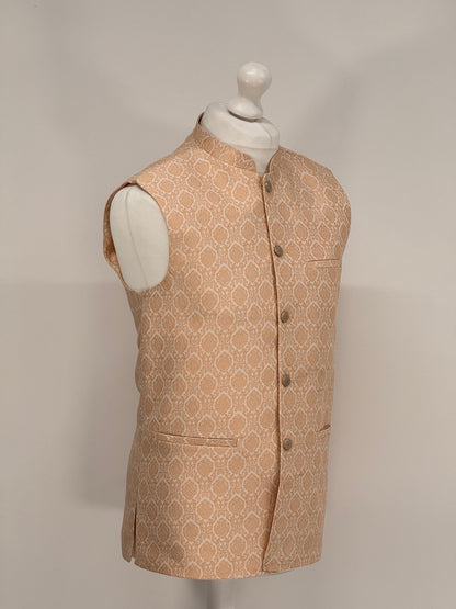 Men's Banarsi Cream Peach Diamond Waistcoat