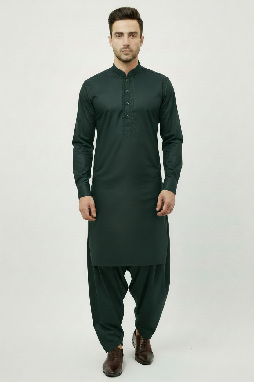 Forest green shalwar kameez front view