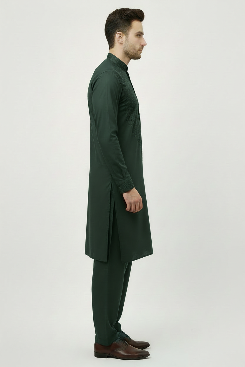Forest green shalwar kameez side view