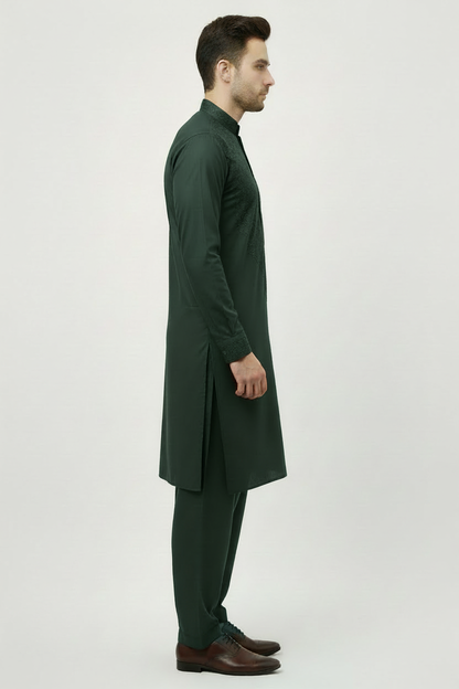 Forest green shalwar kameez side view