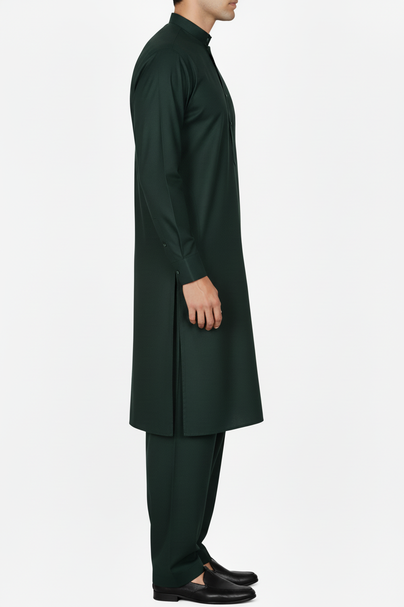 Forest Green with Black Tone Shalwar Kameez - Side View