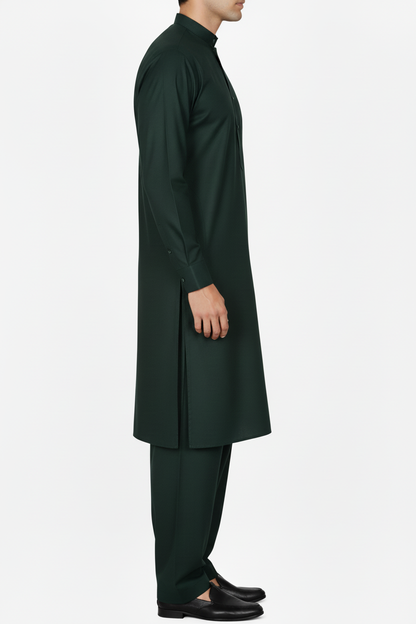 Forest Green with Black Tone Shalwar Kameez - Side View