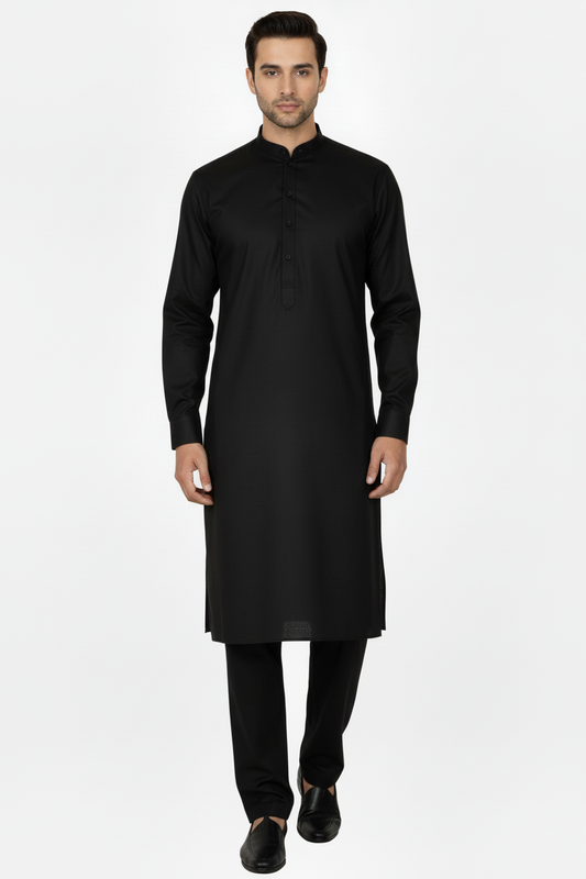 Front view black kameez with trousers