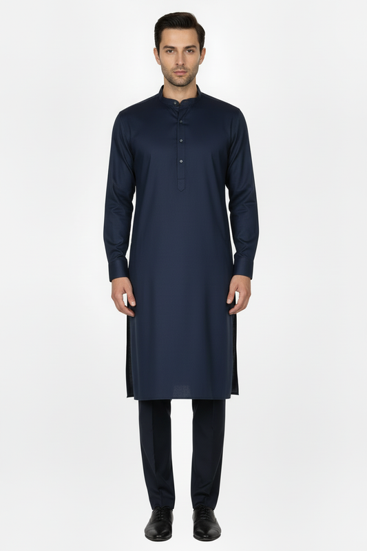 Front view navy kameez with trousers - matching back colour