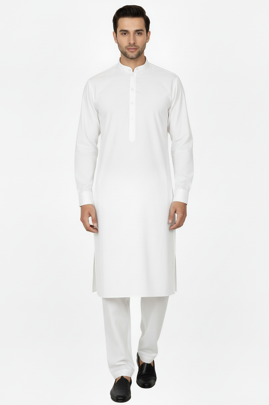 Front view white kameez with trousers - corrected
