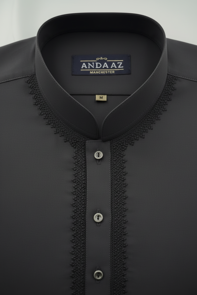 Graphite Grey Kameez Collar Detail - Exact Match