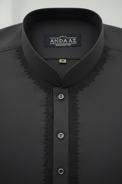 Graphite Grey Kameez Collar Detail - Exact Match