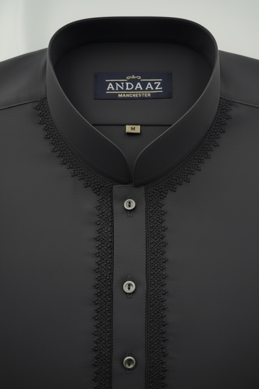 Graphite Grey Kameez Collar Detail - Exact Match