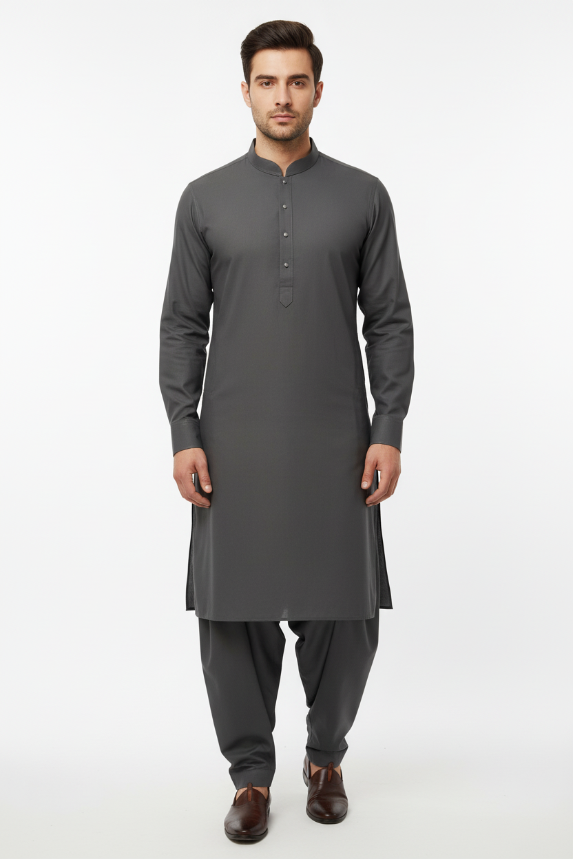 Graphite Grey Shalwar Kameez Front with Cuffs