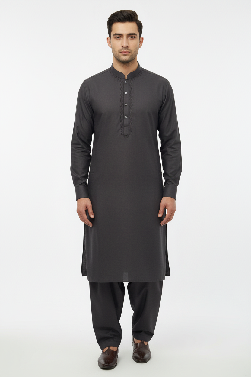 Graphite Grey Shalwar Kameez Front with Embroidery