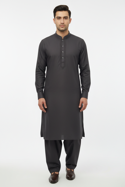 Graphite Grey Shalwar Kameez Front with Embroidery