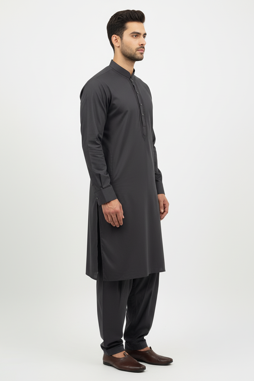 Graphite Grey Shalwar Kameez Side