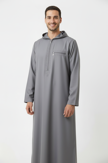 Grey Hoodie Thobe - Front View