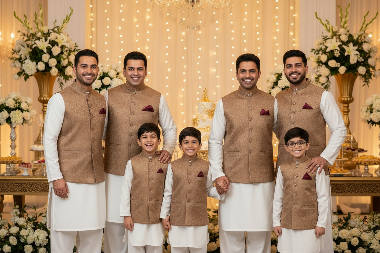Group photo with uniform mocha waistcoats