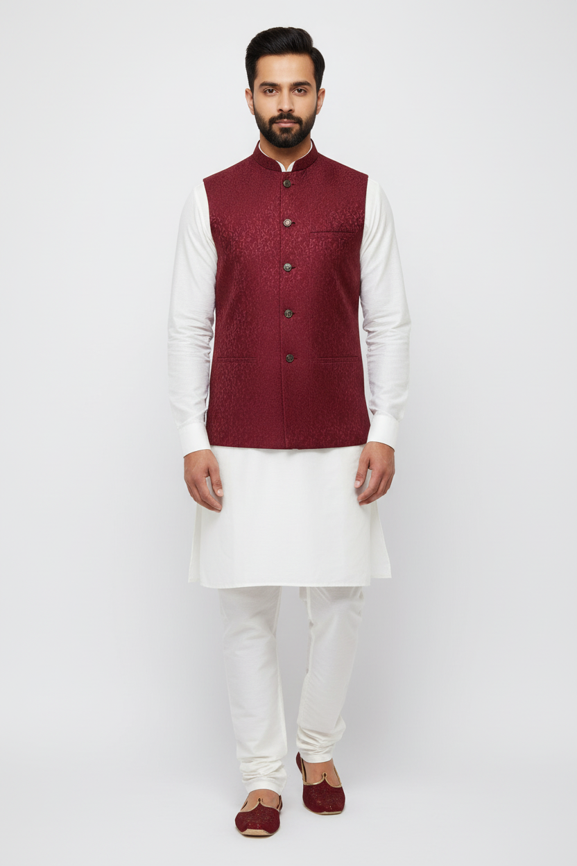 Man in Maroon Flower Vine Waistcoat – Front