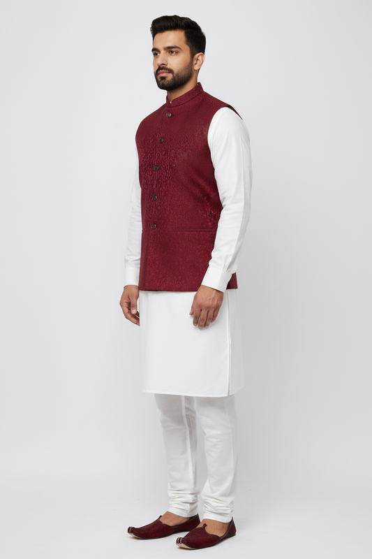 Man in Maroon Flower Vine Waistcoat – Side
