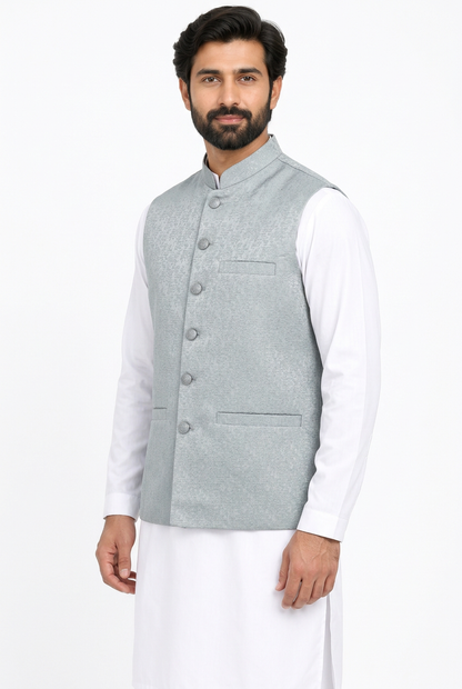 Men’s silver stone-print waistcoat angled view
