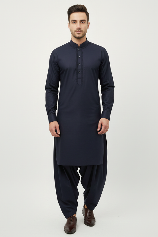 Navy blue shalwar kameez with traditional shalwar