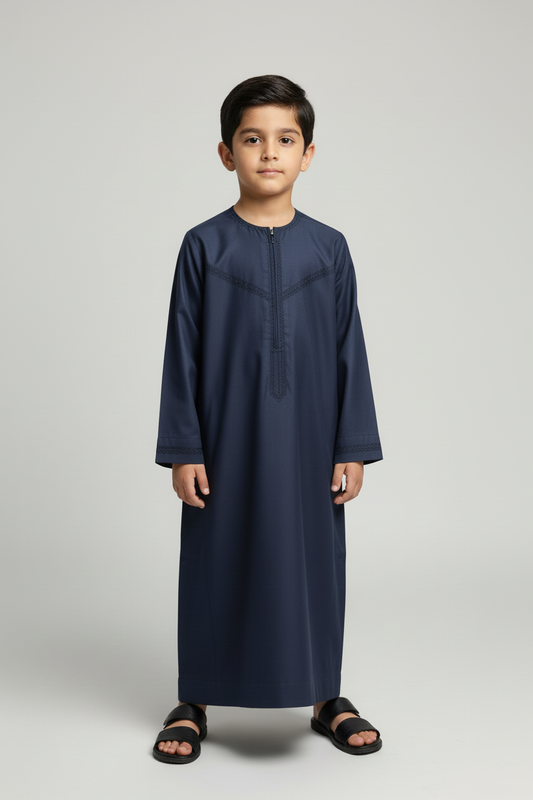 Navy Thobe on Small Boy Model
