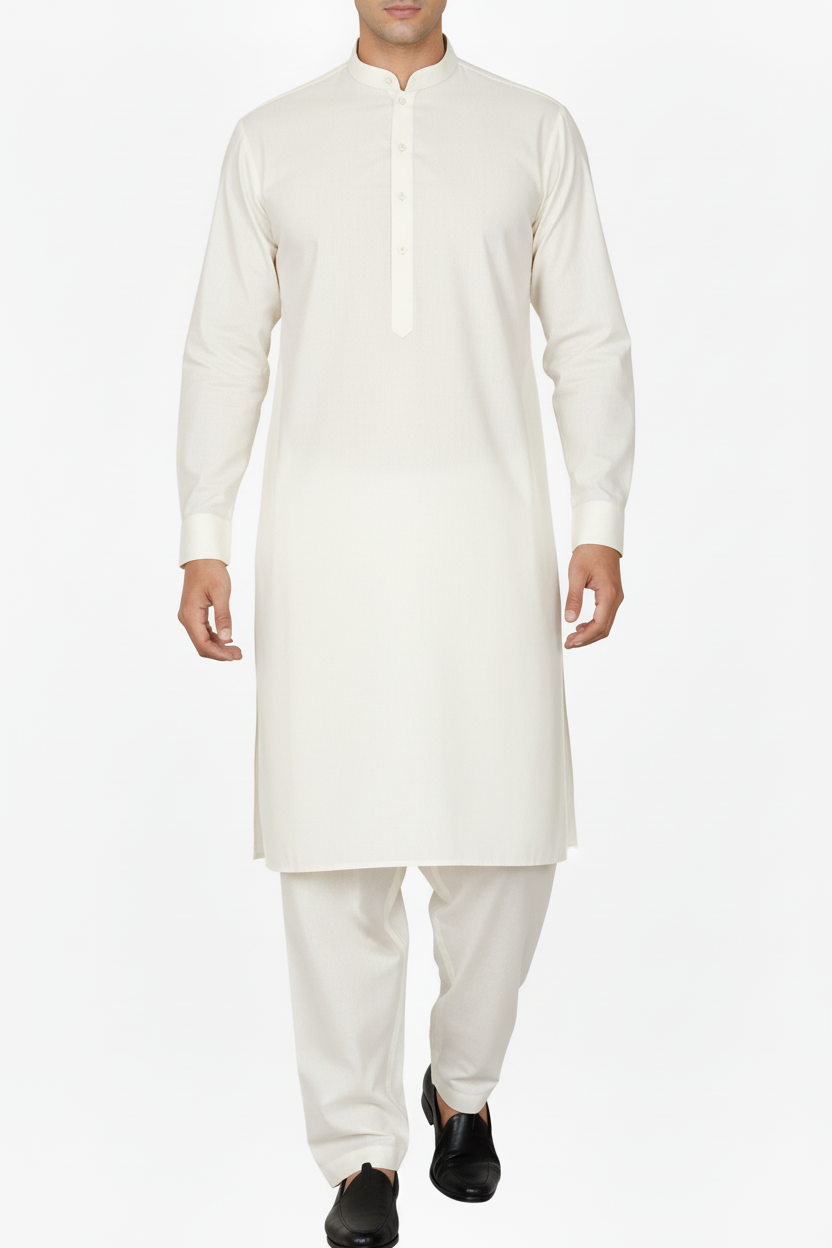 Men's Premium Shalwar Kameez Plain - Off White