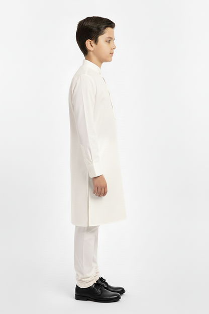 Side view boys plain off white kameez