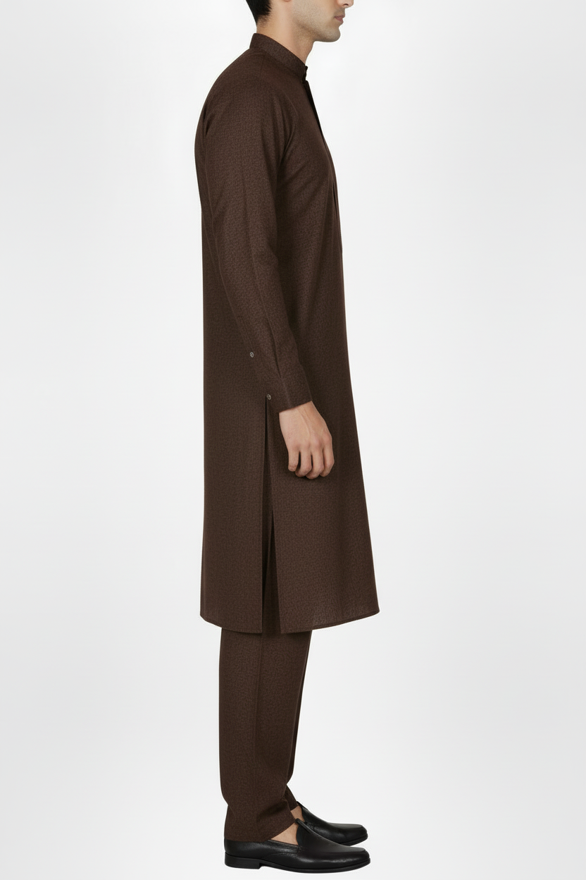 Side view dark brown woollen shalwar kameez