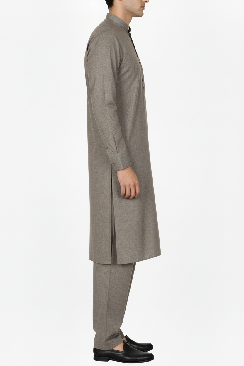 Side view taupe woollen shalwar kameez - corrected