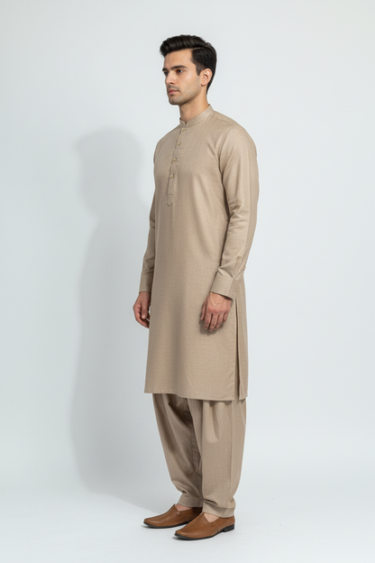 Side view with button cuffs and traditional shalwar
