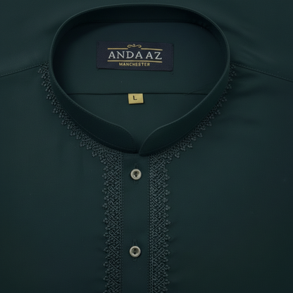 Teal kurta with rounded collar