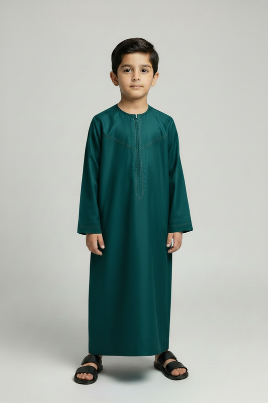 Teal Thobe on Small Boy Model - Darker