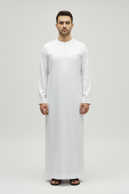 White Zayd Thobe Front View - Correct Embroidery
