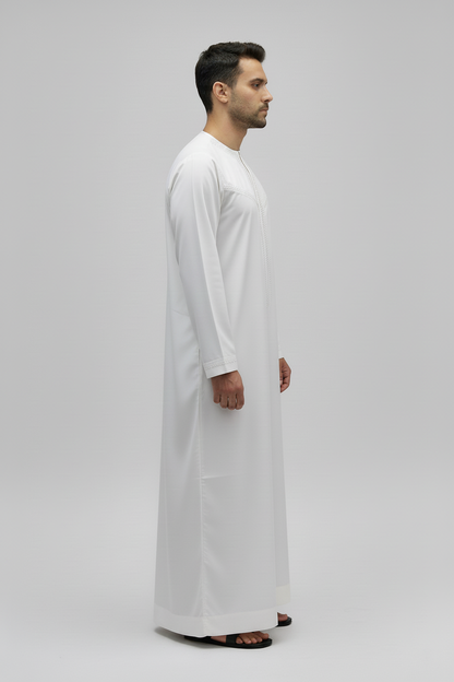 White Zayd Thobe Side View - Less Lighting
